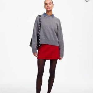 Gray Sweater with Red Skirt